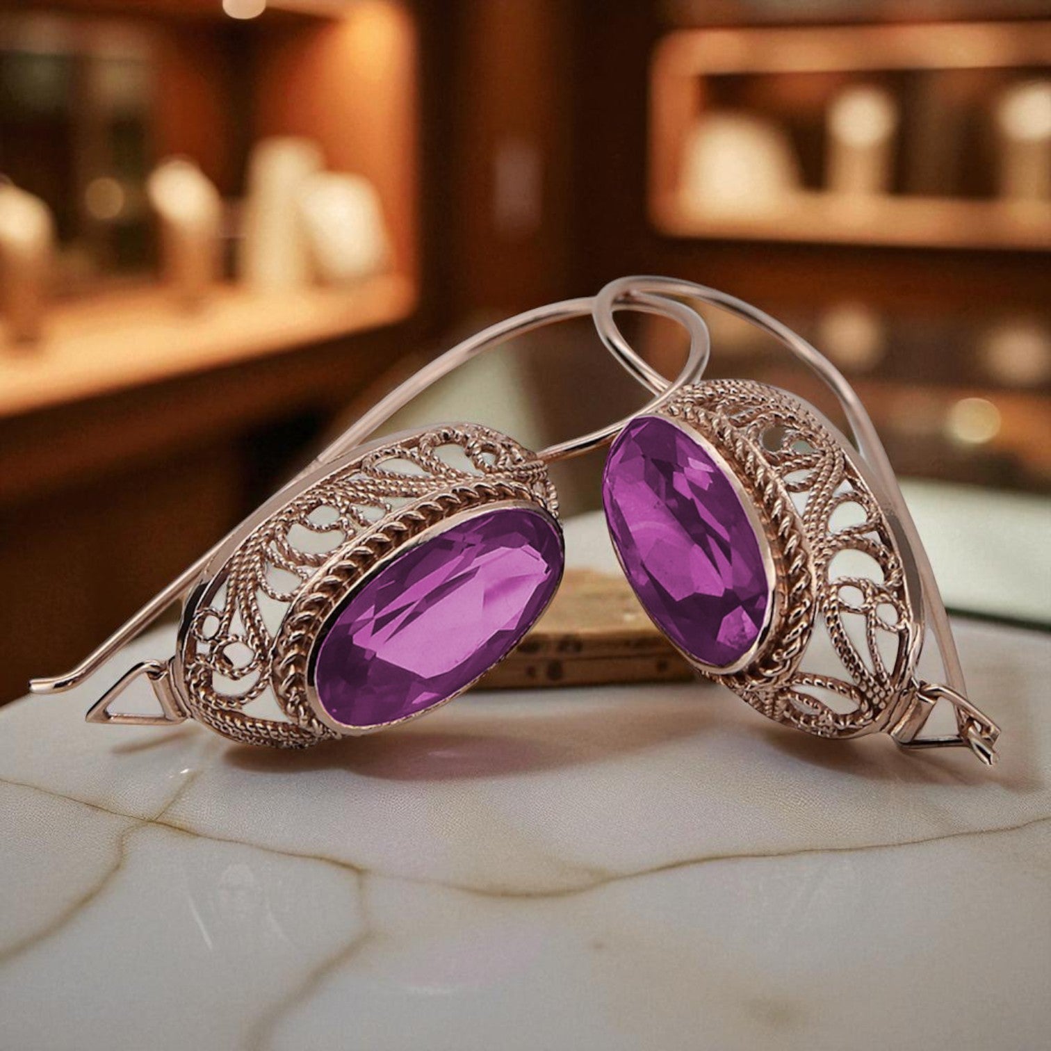 Rose pink 14k 585 gold amethyst earrings vec023 Vintage Russian Soviet style