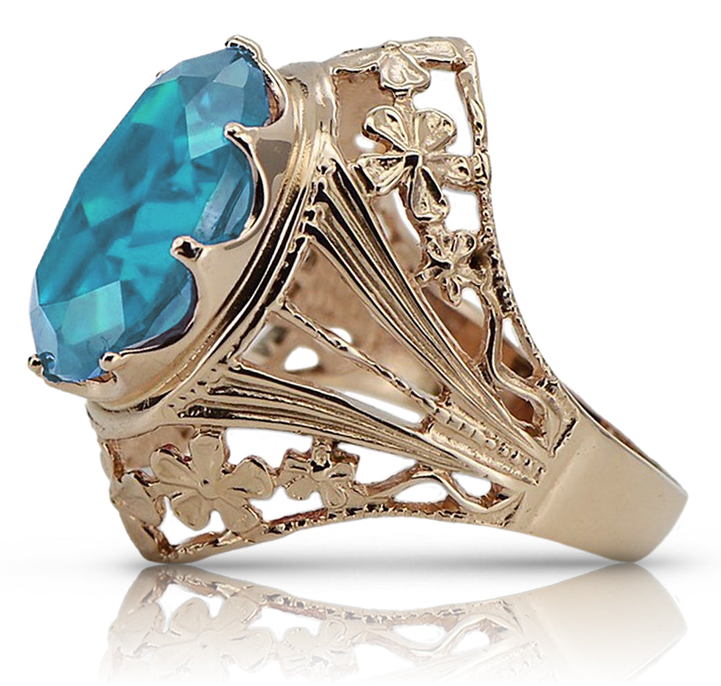 Vintage rose pink 14k gold 585 Aquamarine ring vrc031 Vintage vrc031r-aq