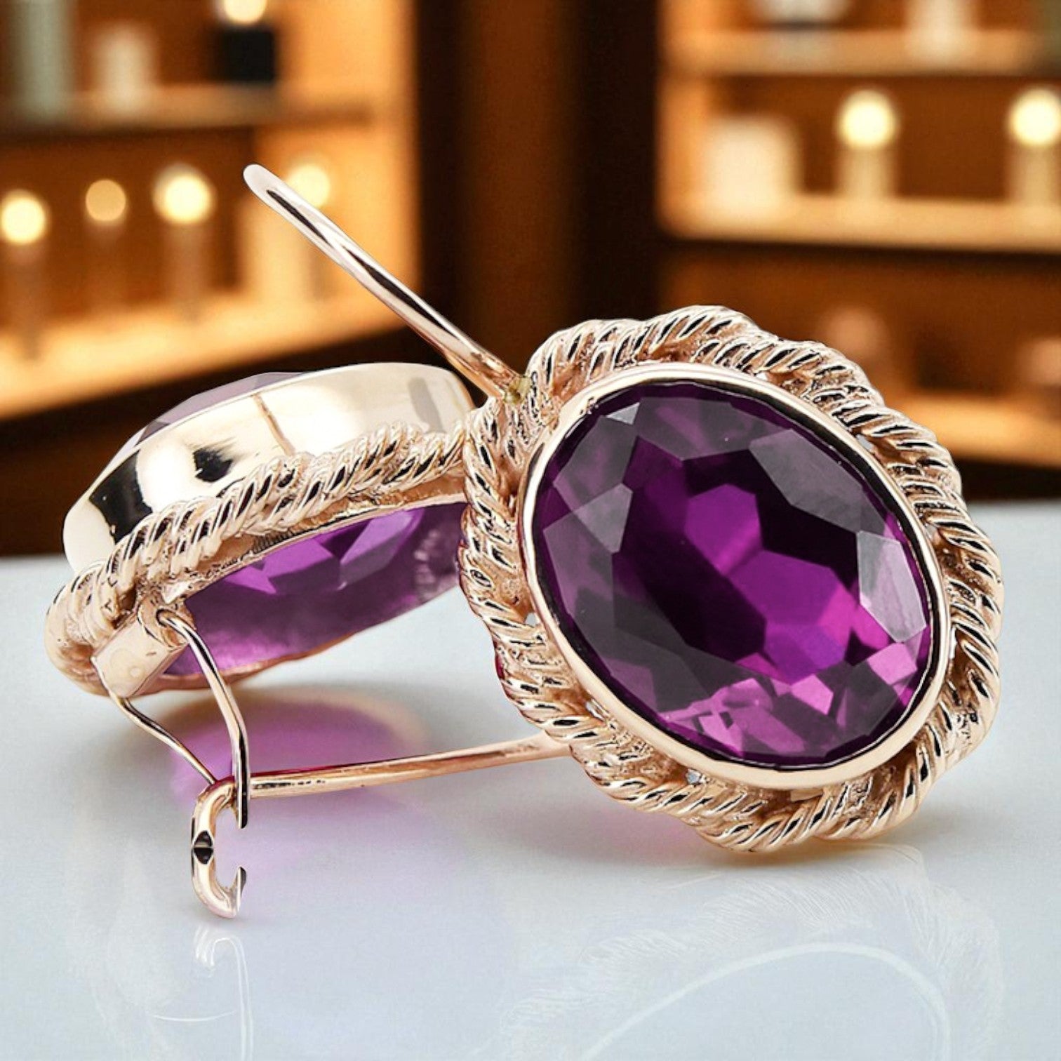 Amethyst Original 14K Rose Gold earrings Vintage Jewlery vec007r