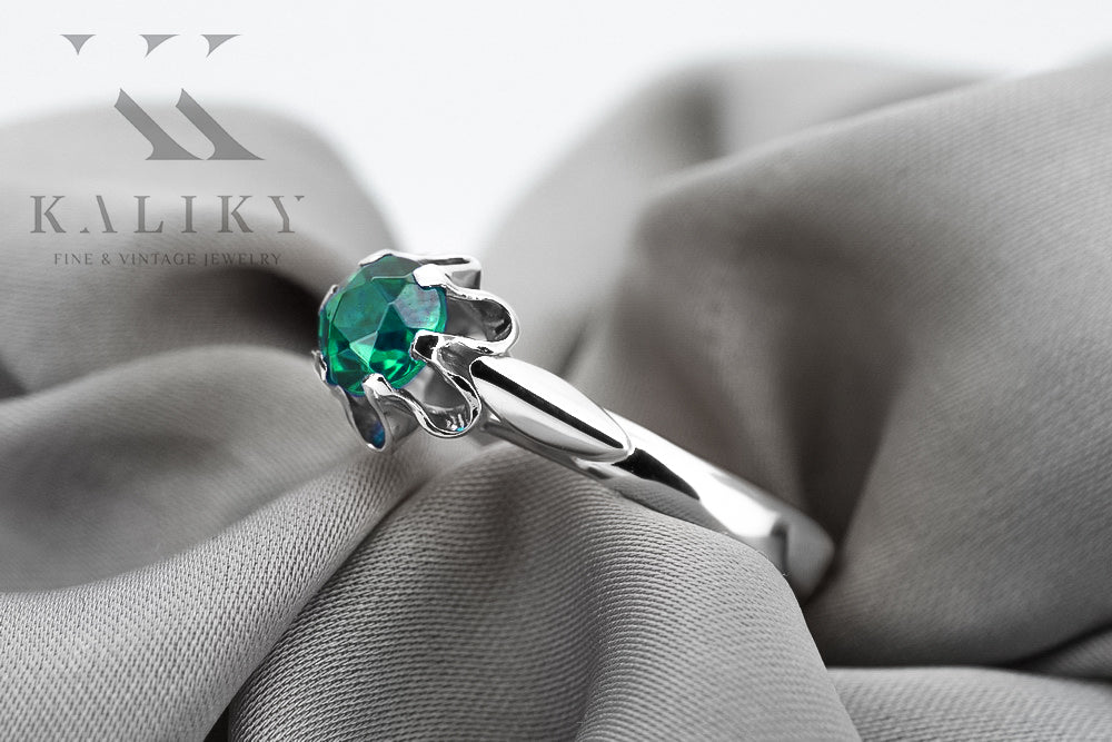 Ring Emerald Sterling silver 925 Vintage Jewlery vrc094s vrc094s-em