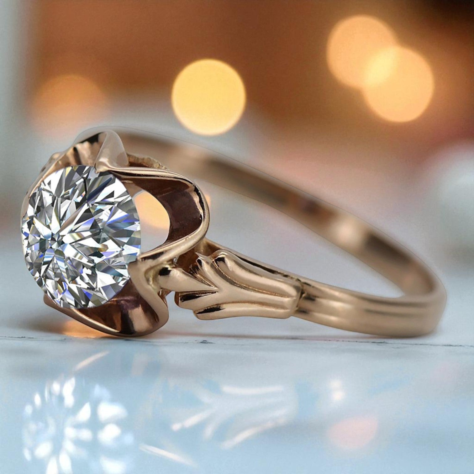 Vintage rose pink 14k gold 585 Cubic Zircon ring vrc023 Vintage