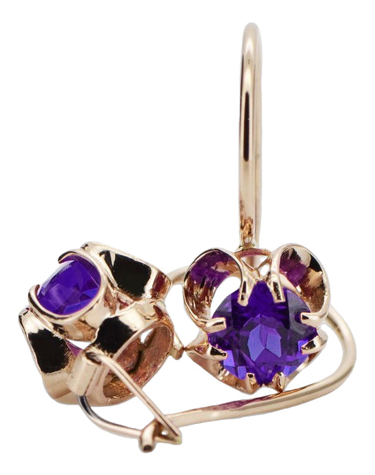 Rose pink 14k 585 gold alexandrite earrings vec035 Vintage Russian Soviet style vec035r-ax