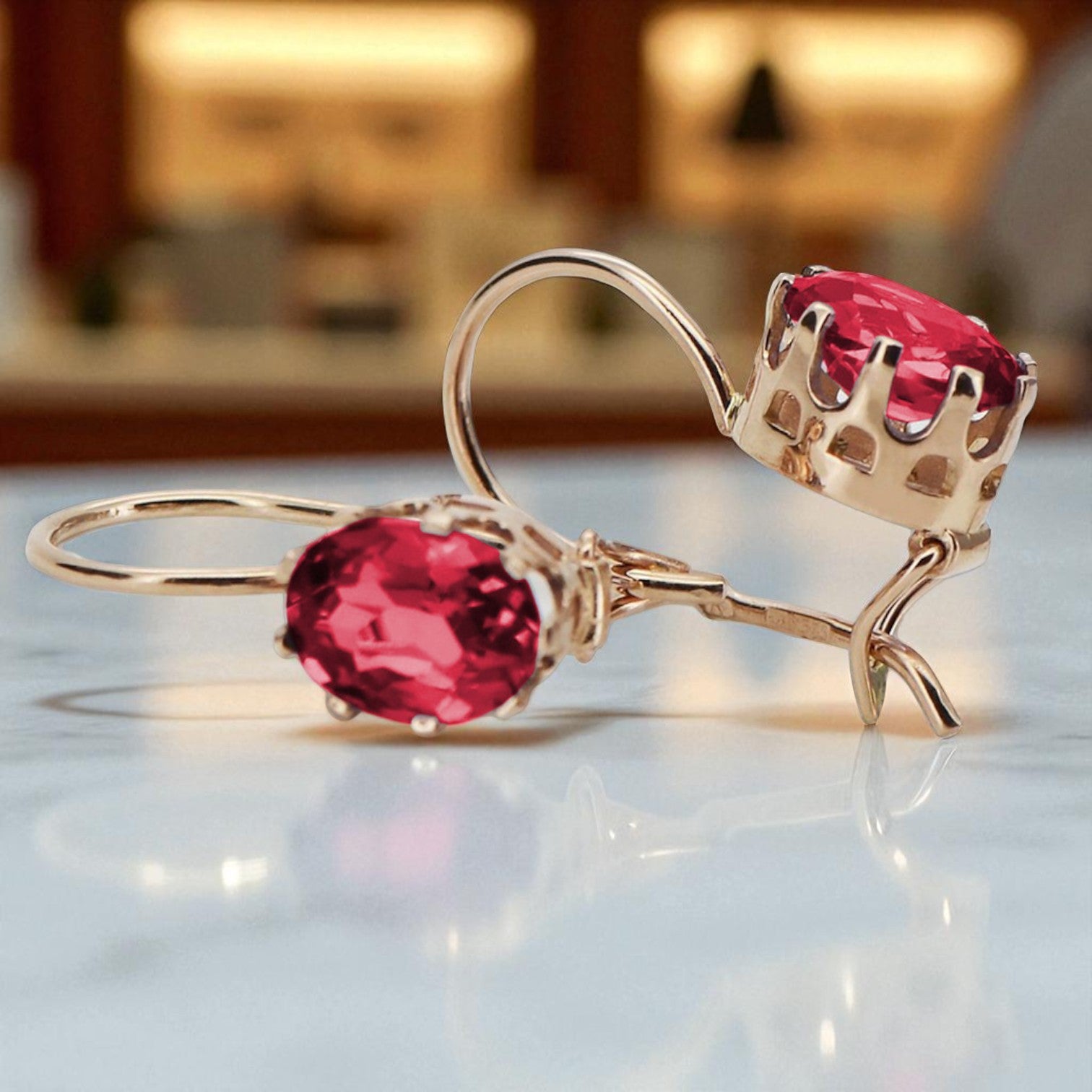 Vintage rose pink 14k 585 gold ruby earrings vec196 vec196r-rb