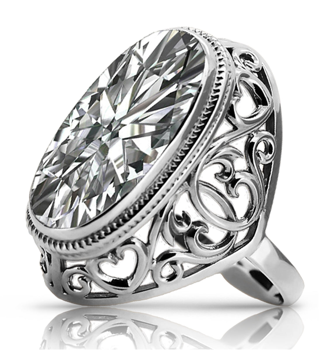 Silver 925 Soviet Russian style zircon ring vrc184s Vintage