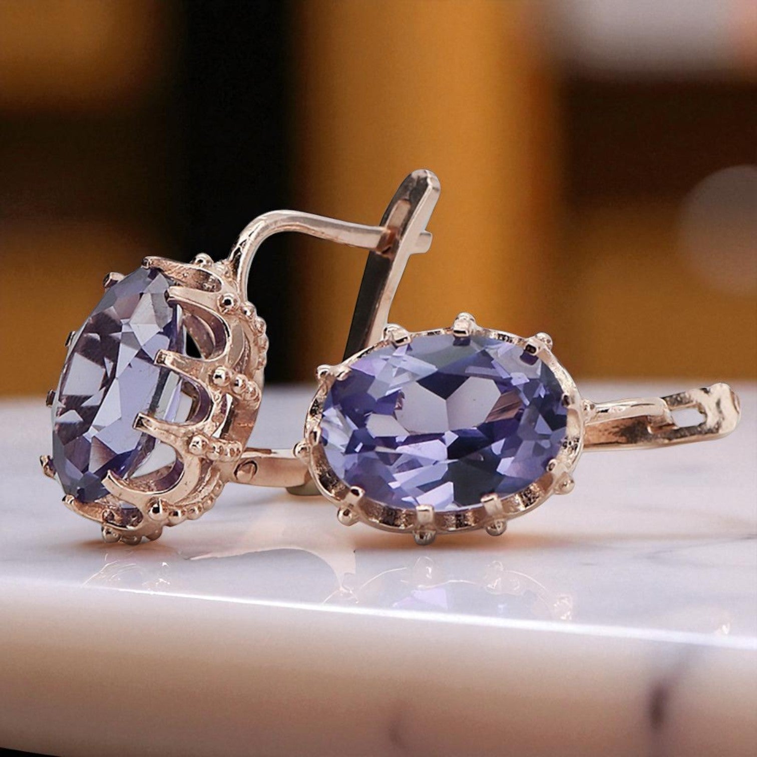 Vintage rose pink 14k 585 gold alexandrite earrings vec079 Vintage vec079r-ax