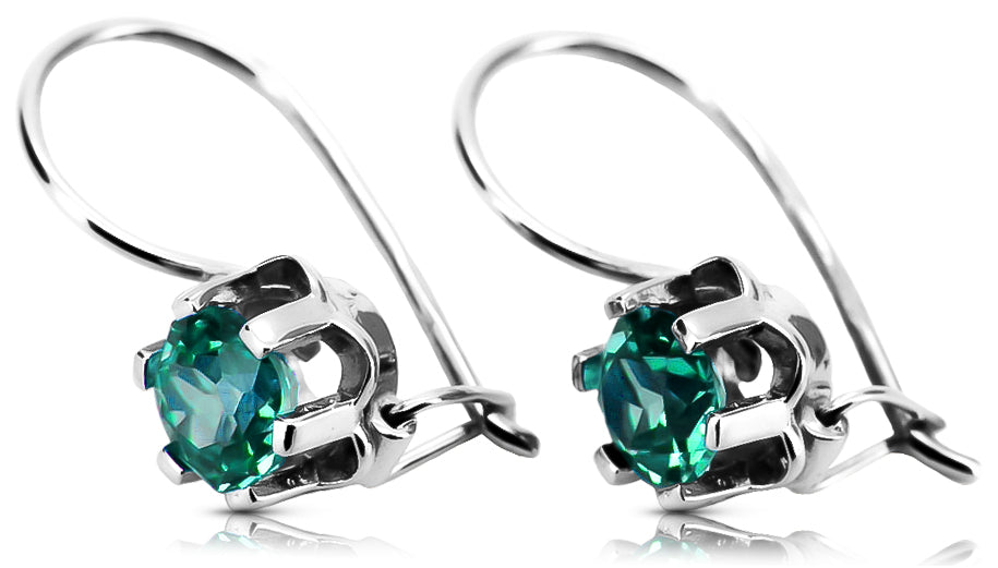 Vintage silver 925 Emerald earrings vec019s Russian Soviet style vec019s-em