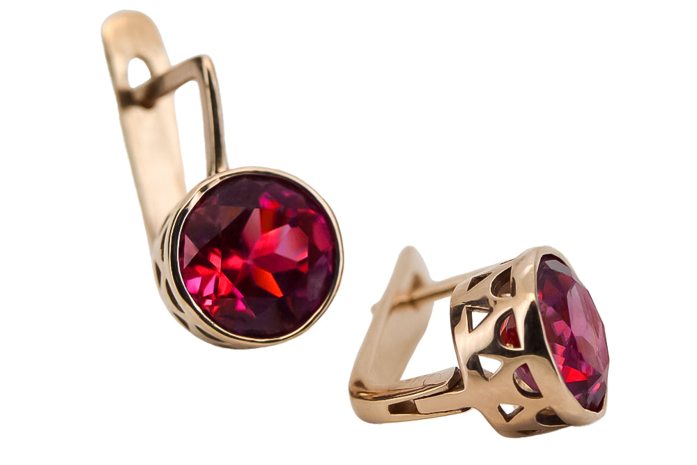 Vintage rose pink 14k 585 gold Ruby earrings vec107