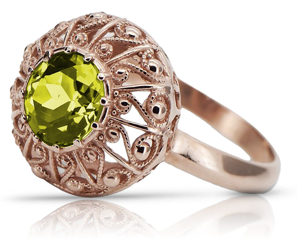 Ring Yellow Peridot Original Vintage 14K Rose Gold Vintage Jewlery vrc059r vrc059r-yp