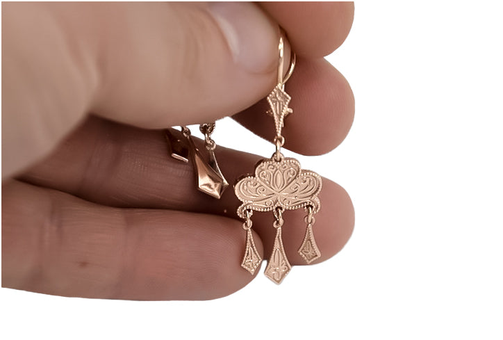Vintage rose pink 14k 585 gold  Vintage Gipsy earrings ven067