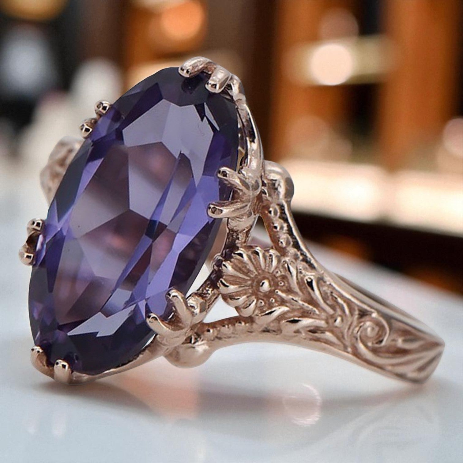 Rose pink 14k gold 585 Alexandrite ring vrc084 Vintage Russian Soviet style vrc084r-ax