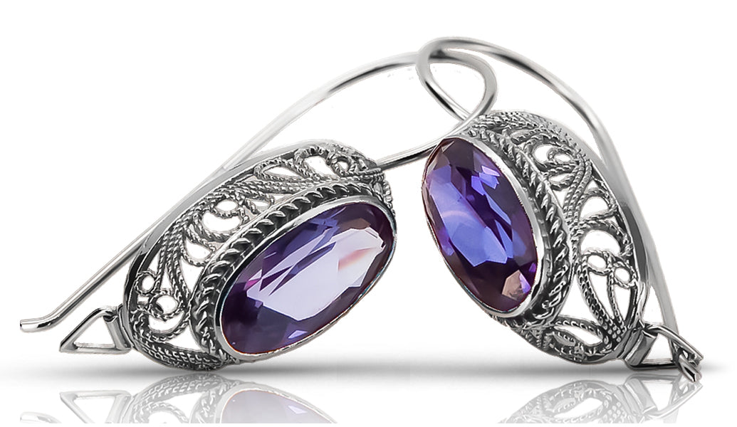 Vintage silver 925 Alexandrite earrings vec023s Vintage Russian Soviet style vec023s-ax