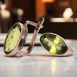 Rose pink 14k 585 gold peridot earrings vec001 Vintage Russian Soviet style vec001r-yp