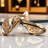 Vintage rose pink 14k 585 gold  Vintage leaf earrings ven231