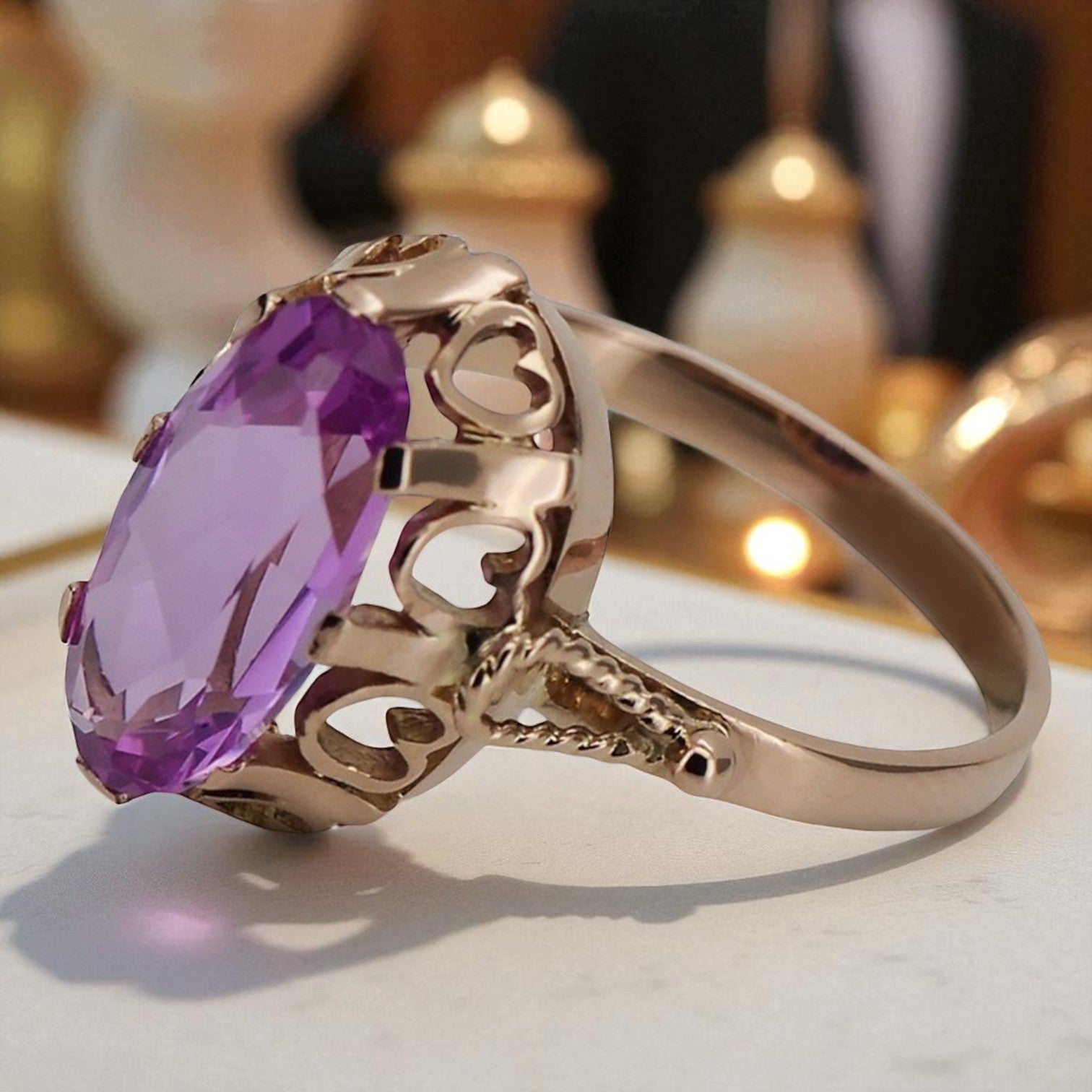 Vintage rose pink 14k gold 585 Amethyst ring vrc134 Vintage