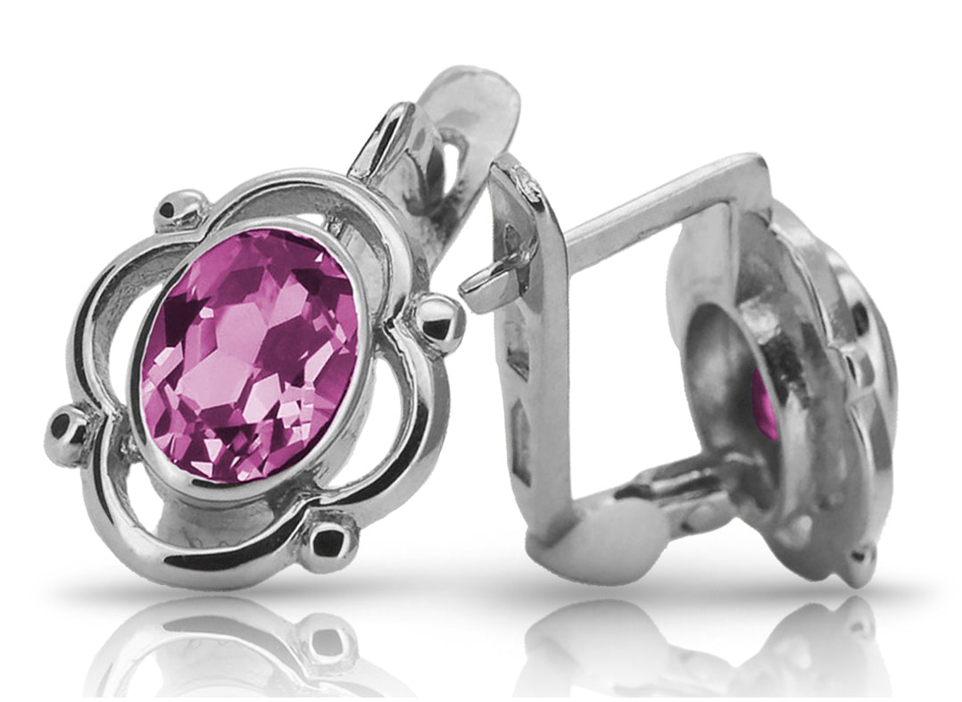 Vintage 925 Silver amethyst earrings vec033s Russian Soviet style vec033s-am