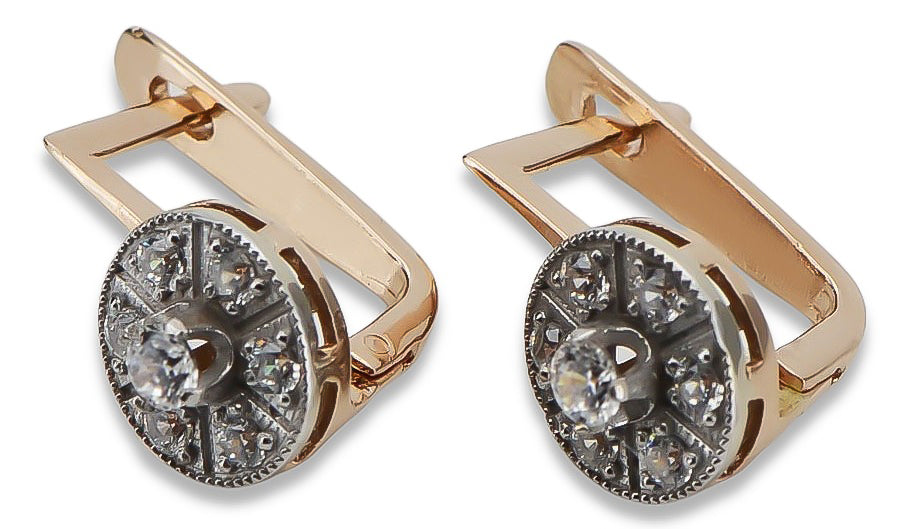 Vintage rose pink 14k 585 gold zircone earrings vec161rw Vintage vec161rw-zi