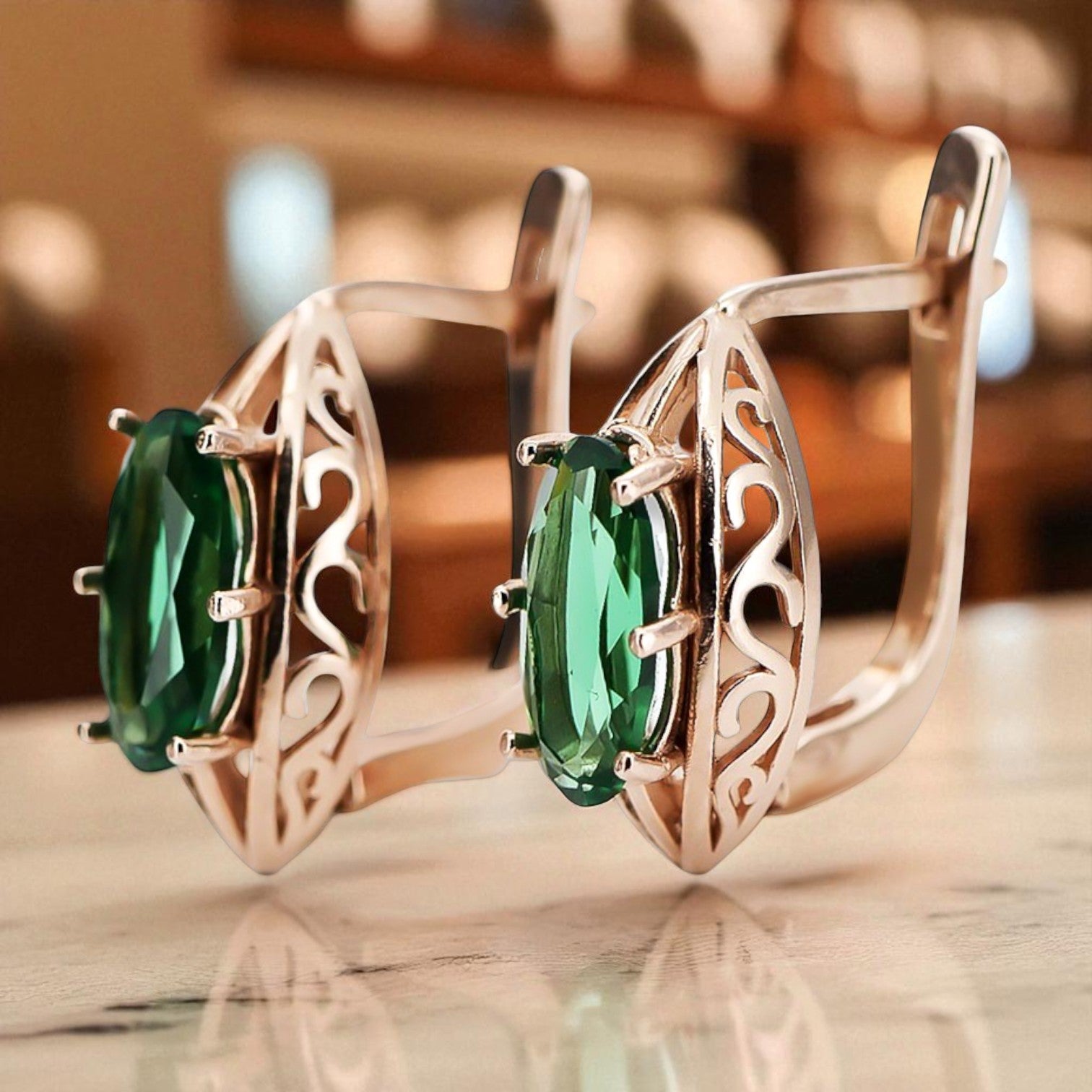 Vintage 14k Gold Emerald Earrings, Oval 5x10mm vec141r-em