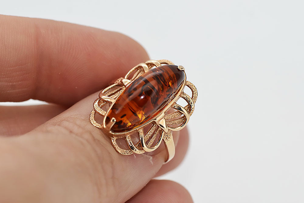 Rose 14k 585 gold amber ring vrab019 Russian Soviet Vintage jewelry style