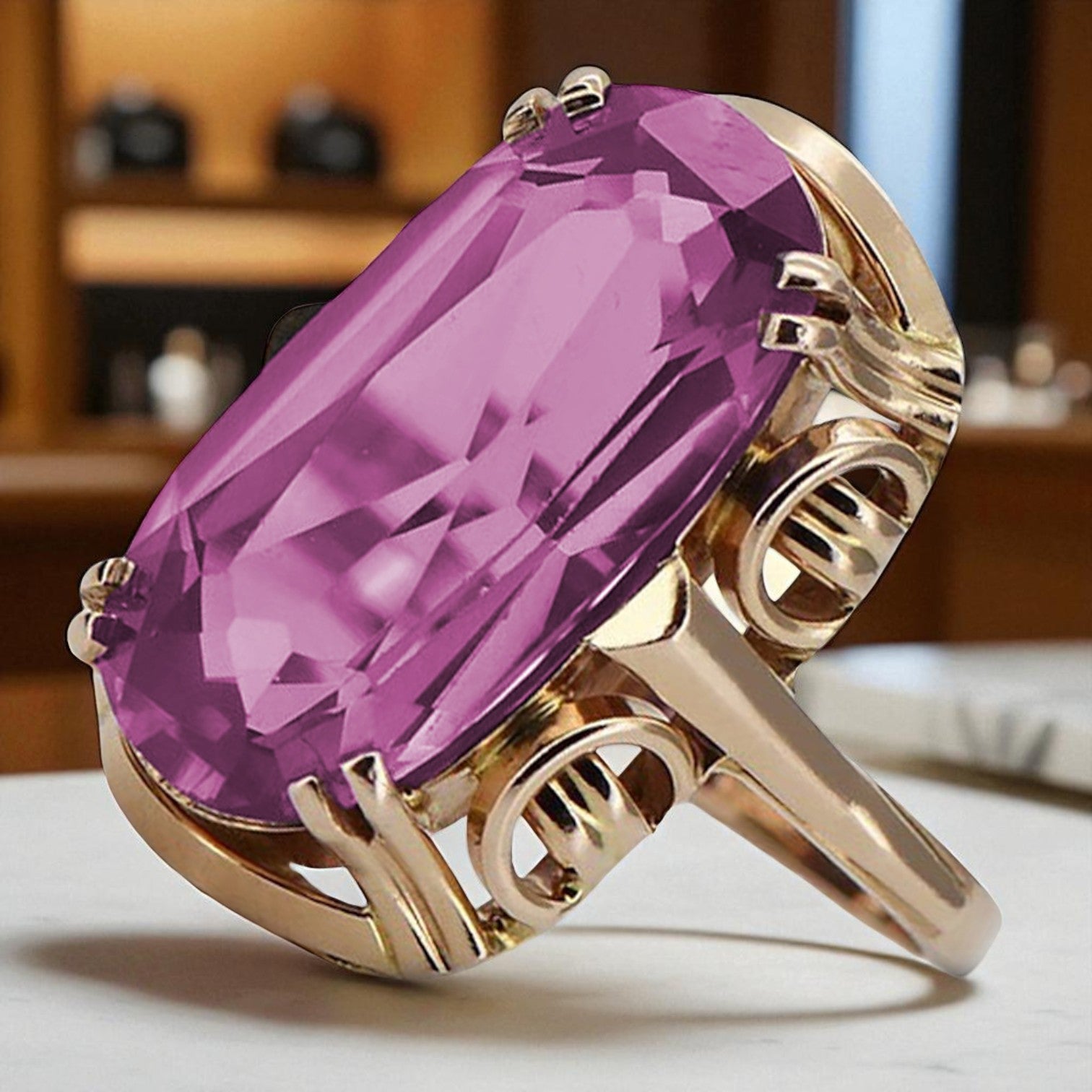 Vintage rose pink 14k gold 585 Amethyst ring vrc038r Vintage vrc038r-am