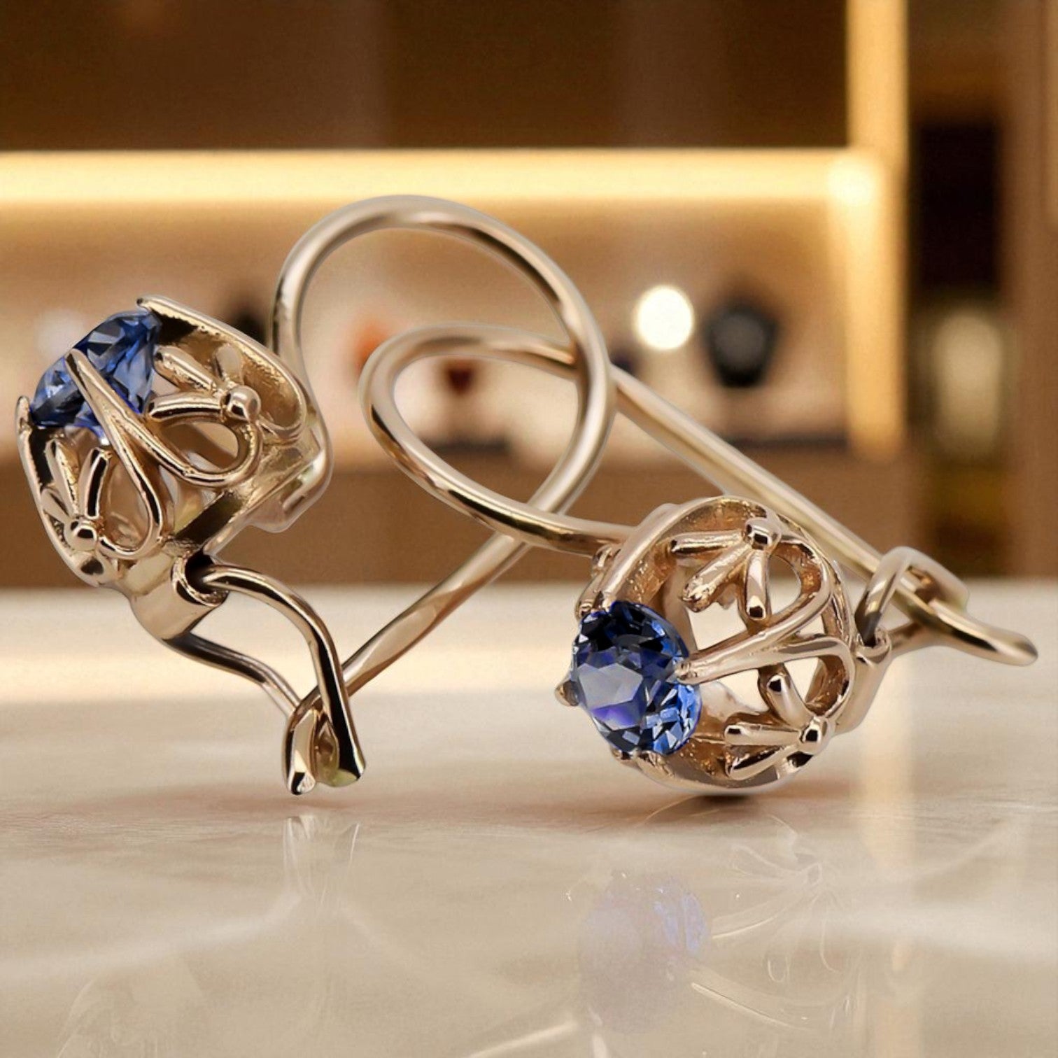 Vintage earrings made of 14k 585 rose gold with Sapphire vec145 vec145r-sp