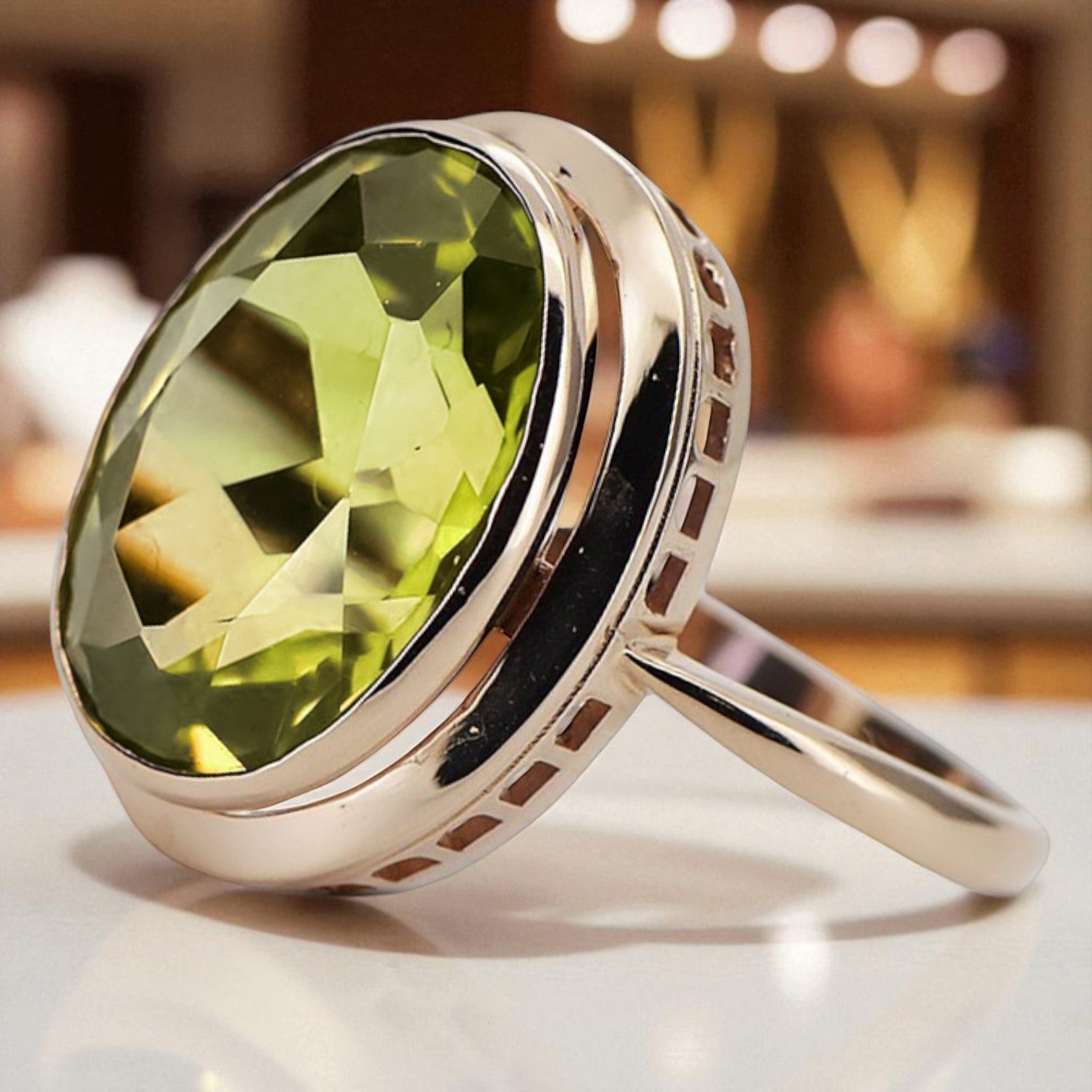 Rose pink 14k gold 585 Peridot ring vrc285 Vintage Russian Soviet style vrc285r-yp