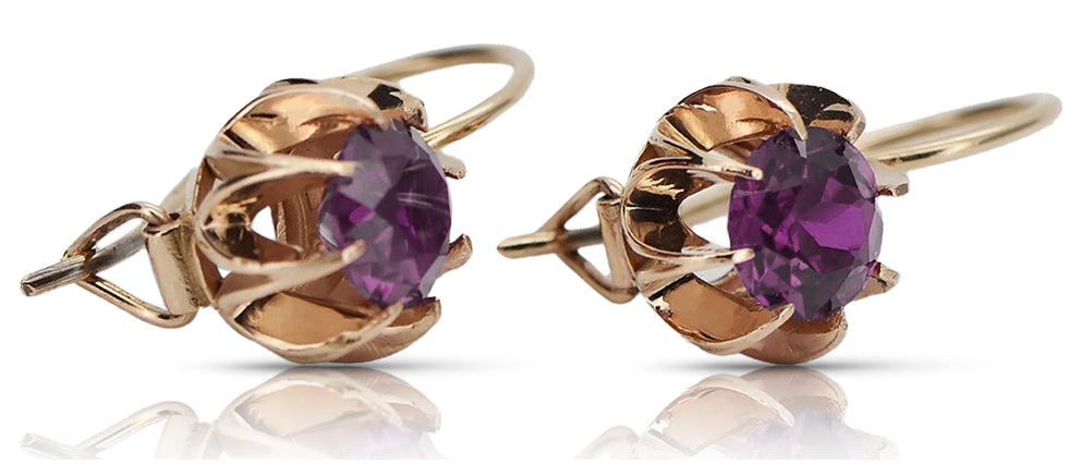 Vintage rose pink 14k 585 gold amethyst earrings vec062 vec062r-am