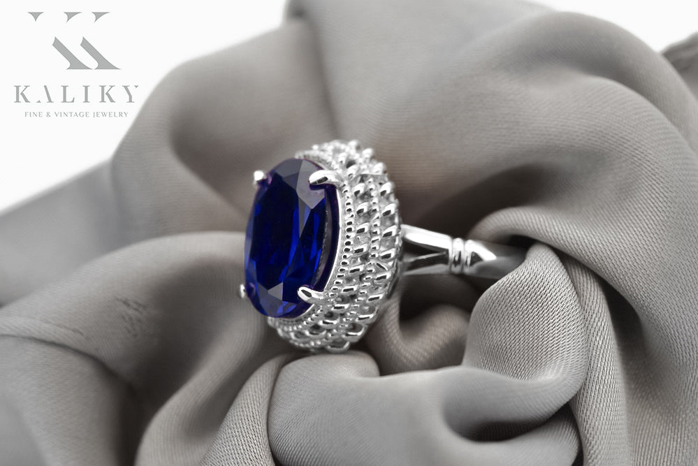 Vintage silver 925 Sapphire ring vrc068s Vintage