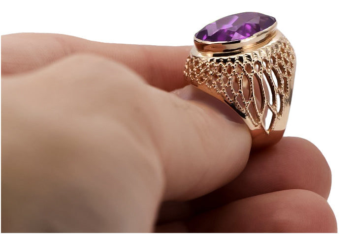 Silver 925 Rose Gold Plated Amethyst Ring vrc089rp Vintage vrc089rp-am