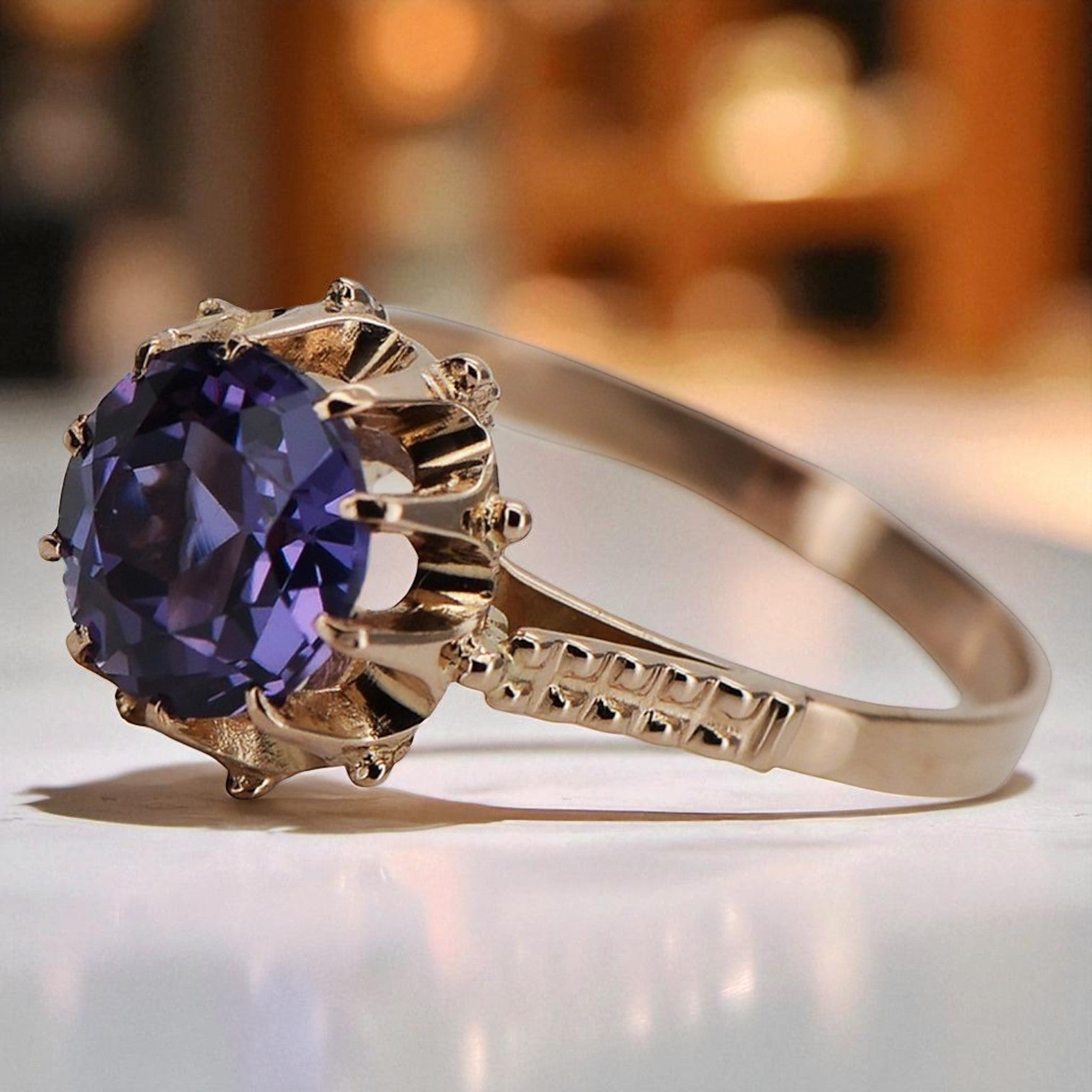 Vintage 925 Silver Rose Gold Plated Alexandrite Ring vrc045rp Vintage