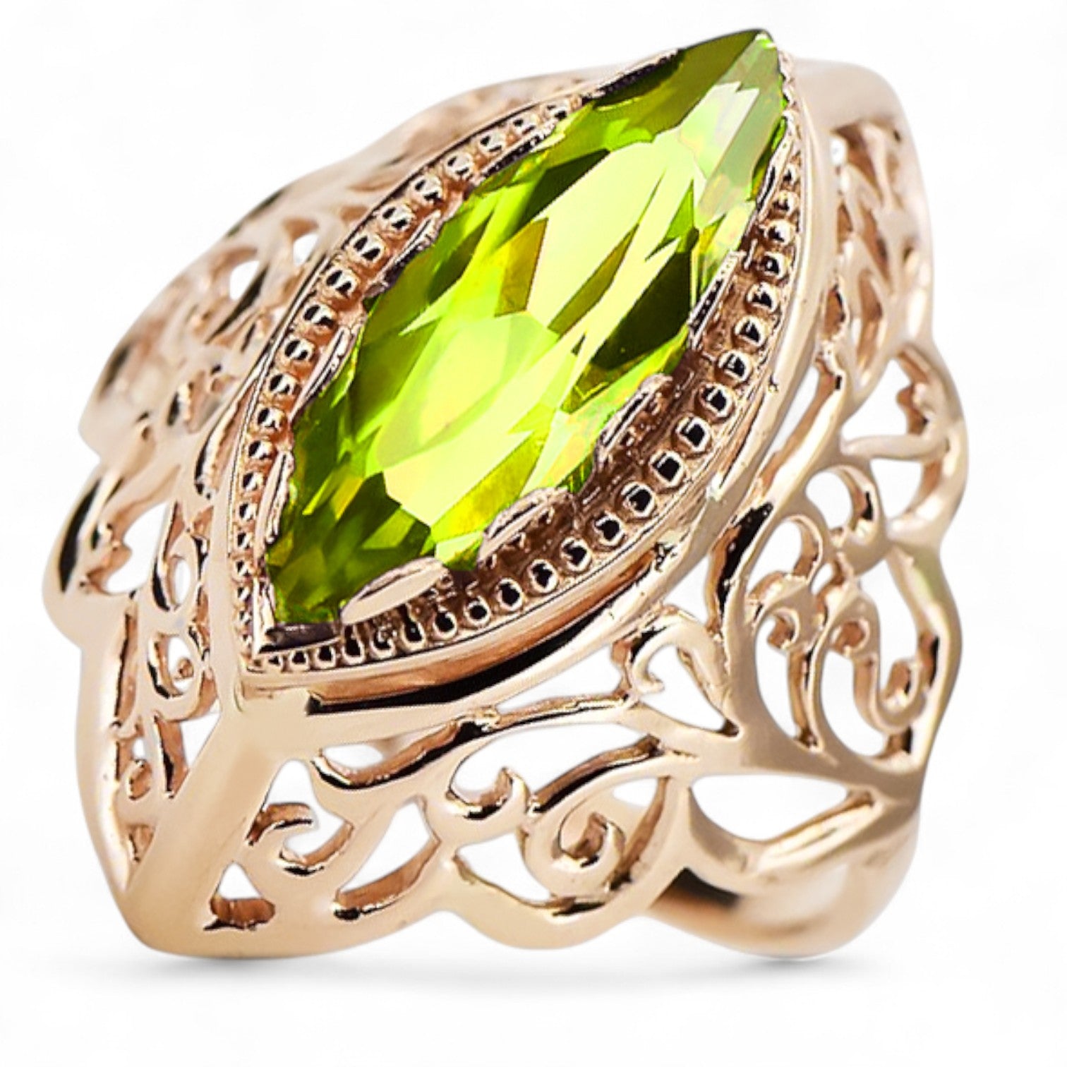 Ring Vintage craft Yellow Peridot Original Vintage 14K Rose Gold vrc017r