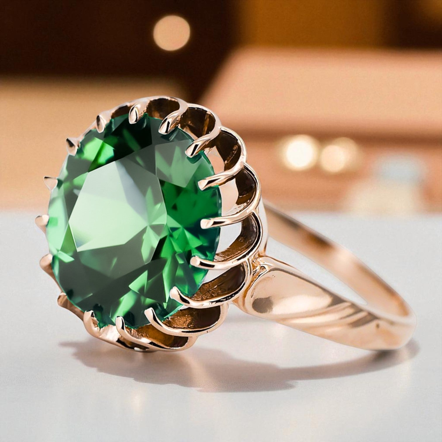 Emerald Original Vintage 14K Rose Gold Ring Vintage craft vrc035r