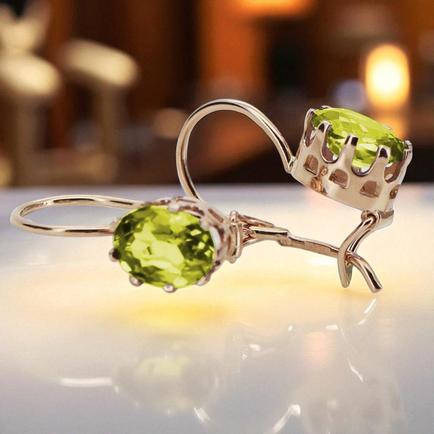 Vintage rose pink 14k 585 gold peridot earrings vec196 vec196r-yp