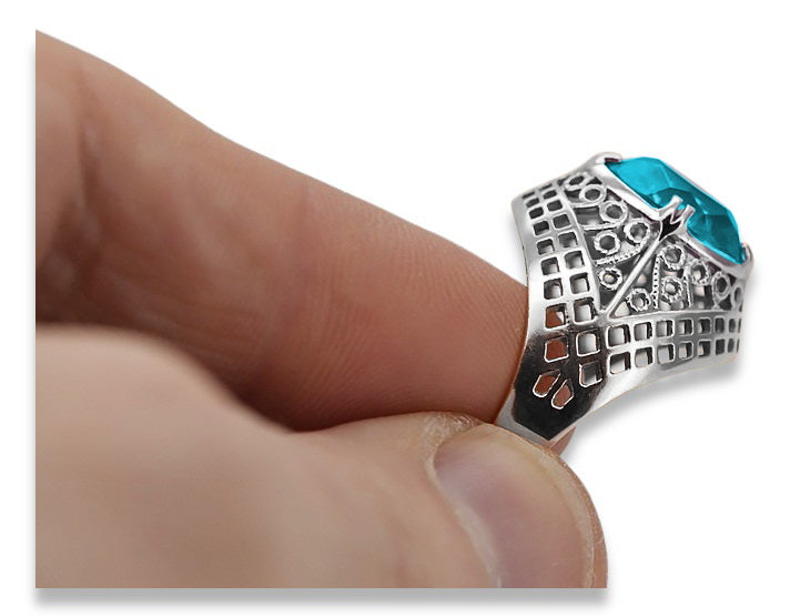 Vintage silver 925 Aquamarine ring vrc030s Russian Soviet style vrc030s-aq