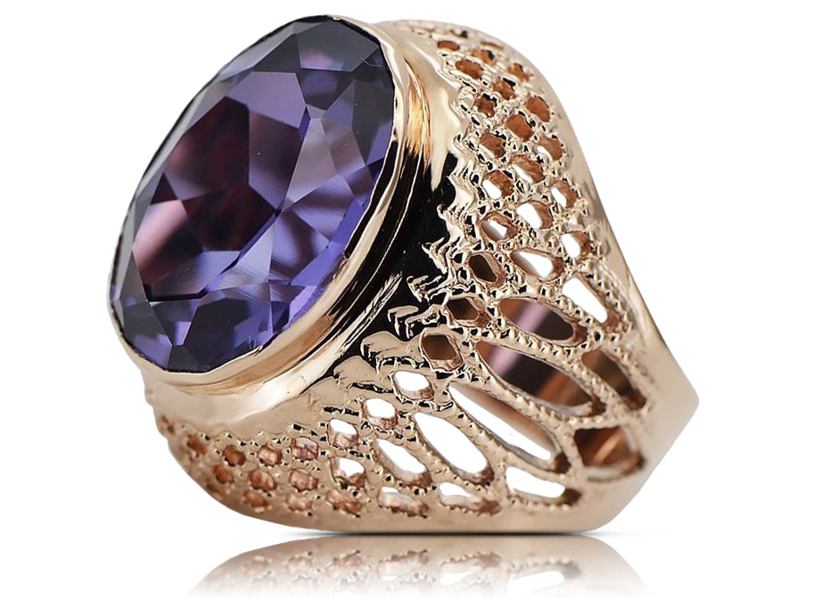 Vintage Silver 925 Ring with Alexandrite, Oval 12x16mm, Rose Gold Plated vrc089rp-ax