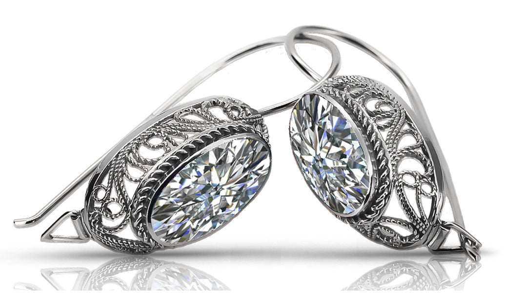 Vintage silver 925 cubic zircon earrings vec023s Russian Soviet style vec023s-zi