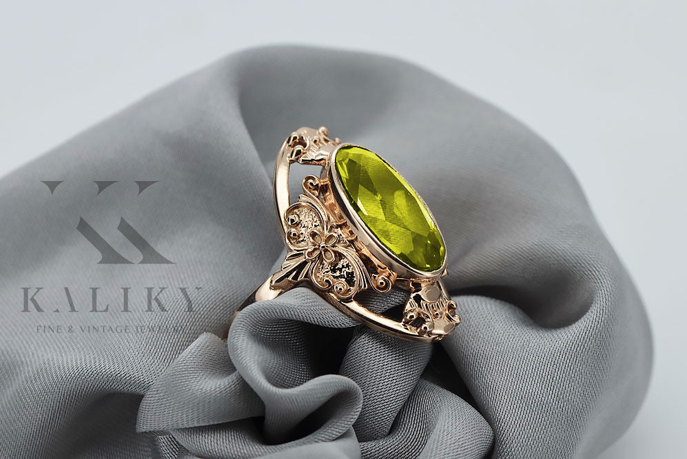 Vintage rose pink 14k gold 585 Peridot ring vrc014 Vintage vrc014r-yp