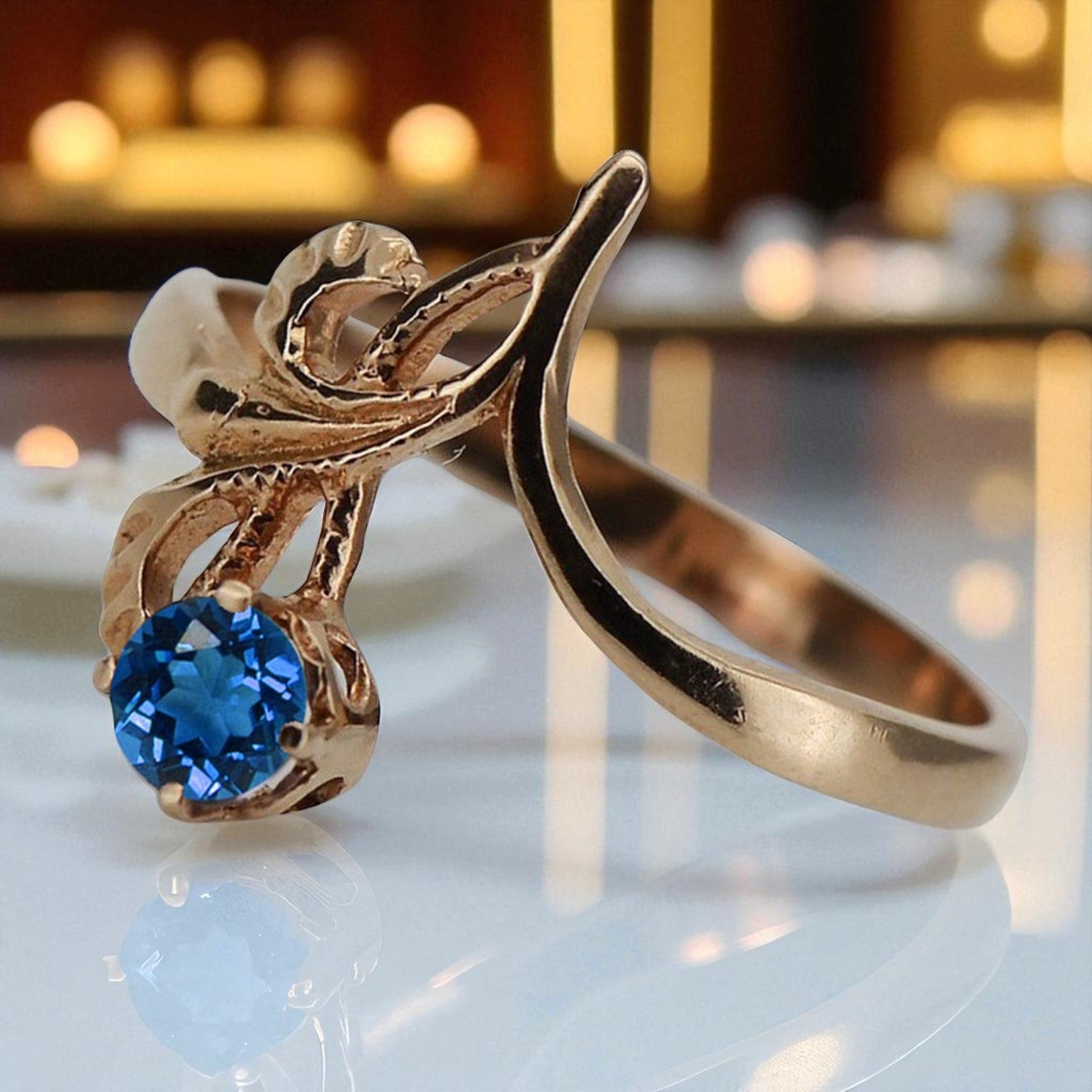 Vintage 925 Silver Rose Gold Plated Sapphire Ring vrc095rp Vintage vrc095rp-sp