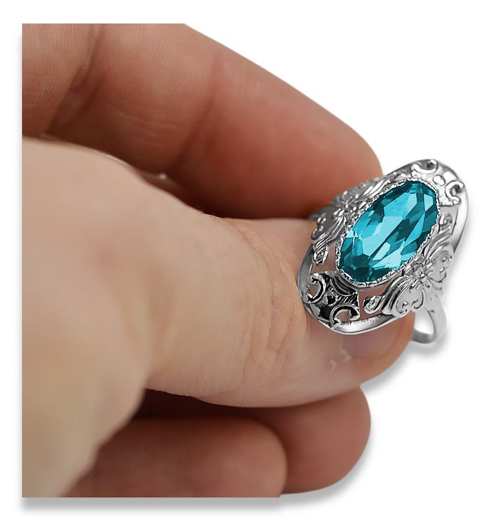 Vintage silver 925 Aquamarine ring vrc014s Vintage vrc014s-aq