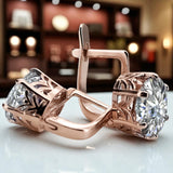 Rose pink 14k 585 gold zircon earrings vec003 Vintage Russian Soviet style