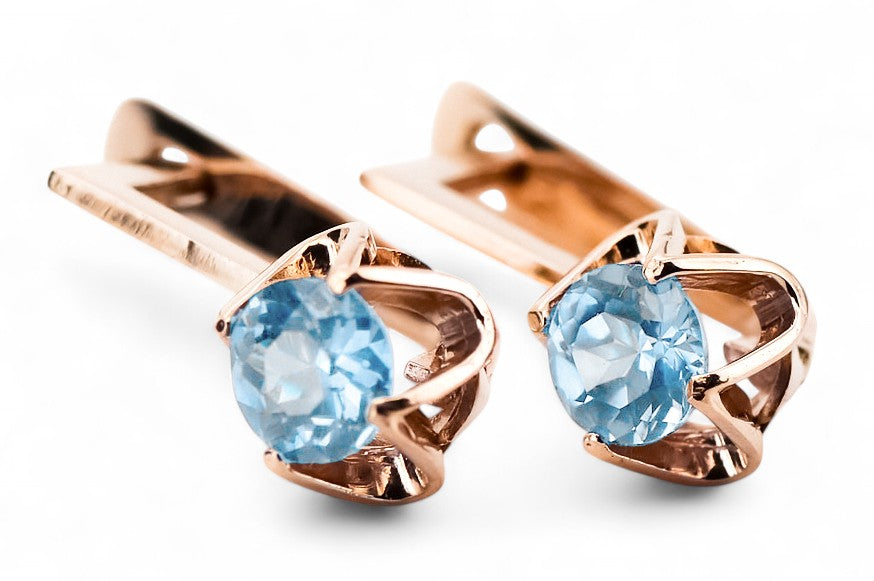 Earrings Vintage style Aquamarine Original Vintage 14K Rose Gold vec005r vec005r-aq