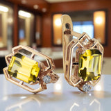 Yellow peridot diamonds Vintage Earrings craft Original 14K Rose Gold vec020r