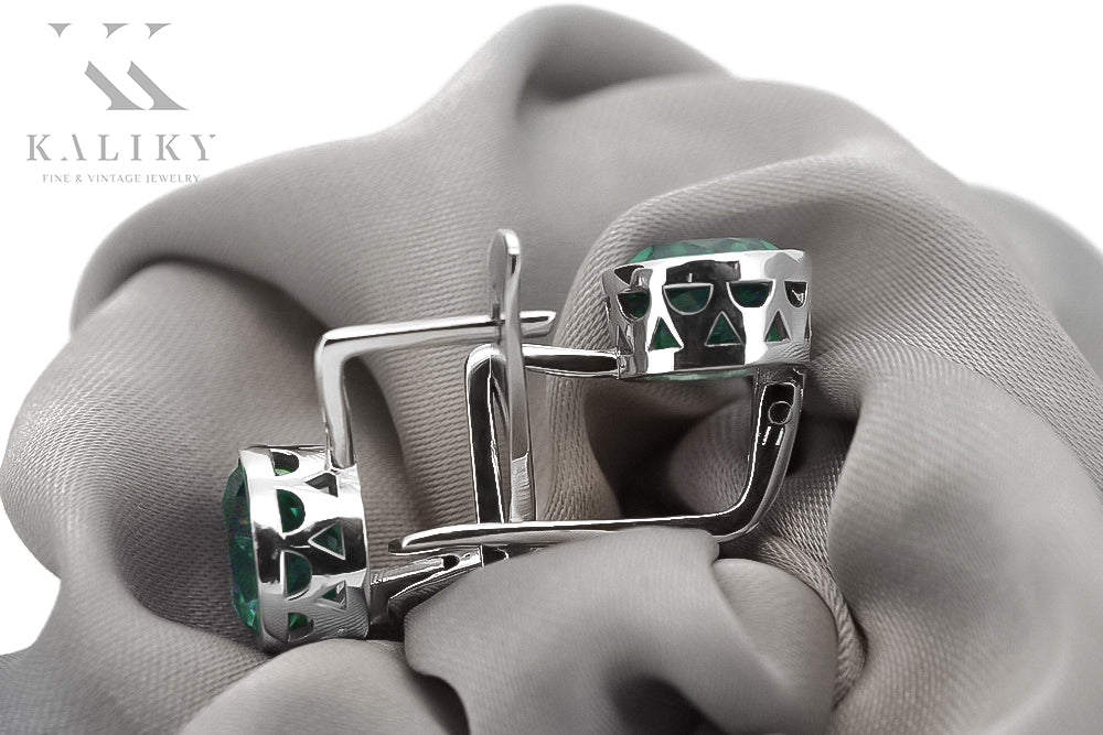 Vintage 925 Silver Emerald earrings vec107s vec107s-em