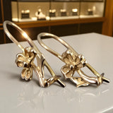 Vintage rose pink 14k 585 gold  Vintage flower earrings ven036