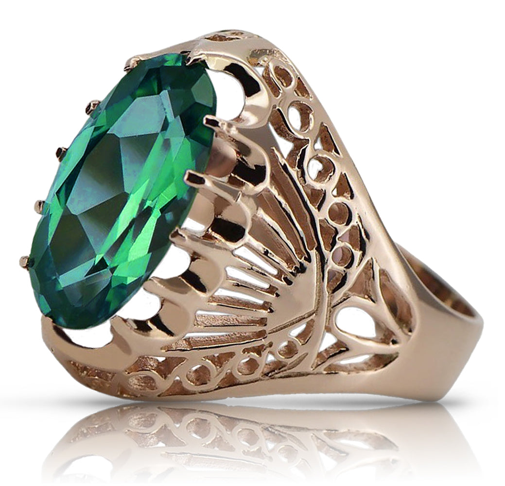 Vintage rose pink 14k gold 585 Emerald ring vrc020r Russian Soviet Vintage style vrc020r-em