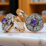 Vintage rose pink 14k 585 gold alexandrite earrings vec161rw Vintage