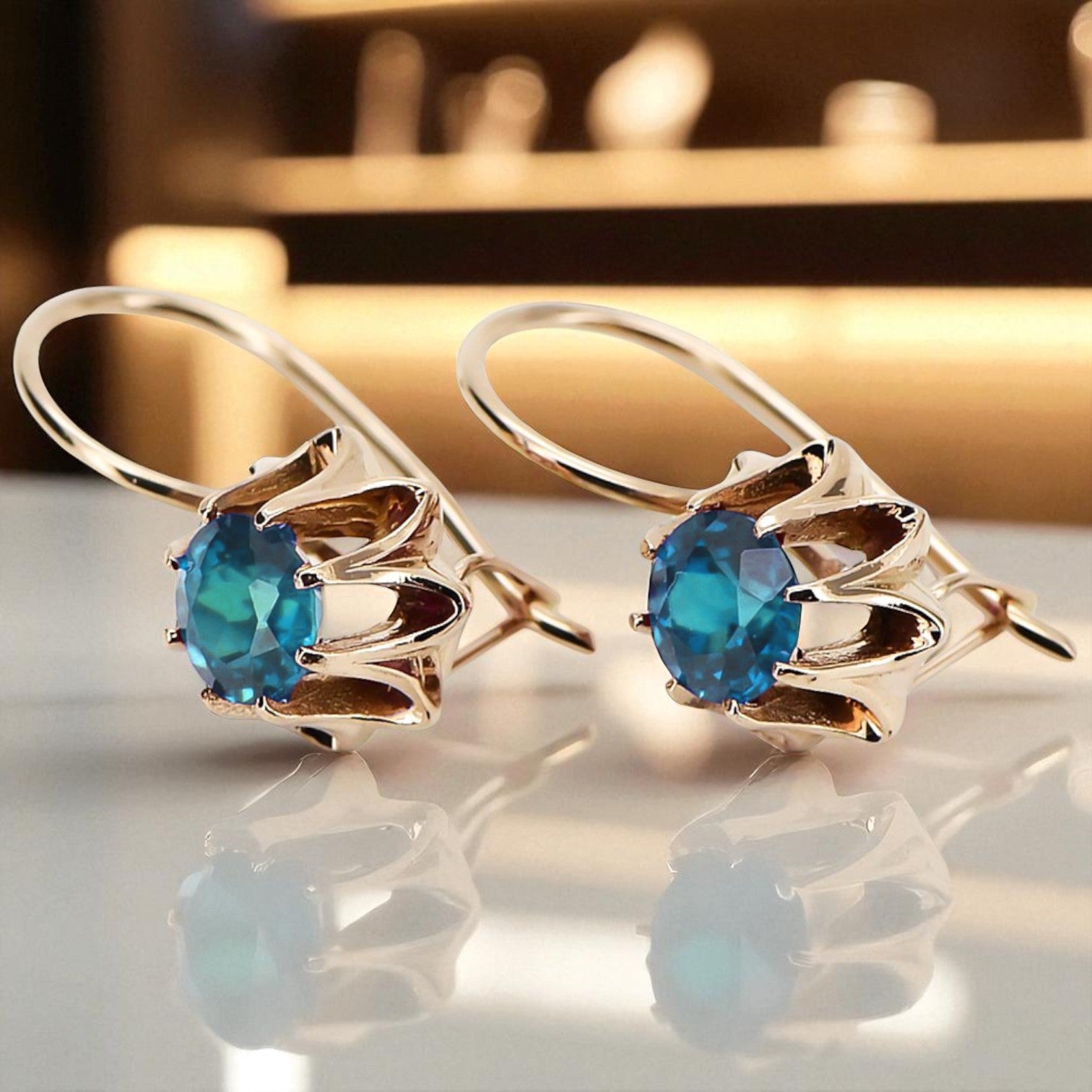 Rose pink 14k 585 gold aquamarine earrings vec092 Vintage Russian Soviet style vec092r-aq