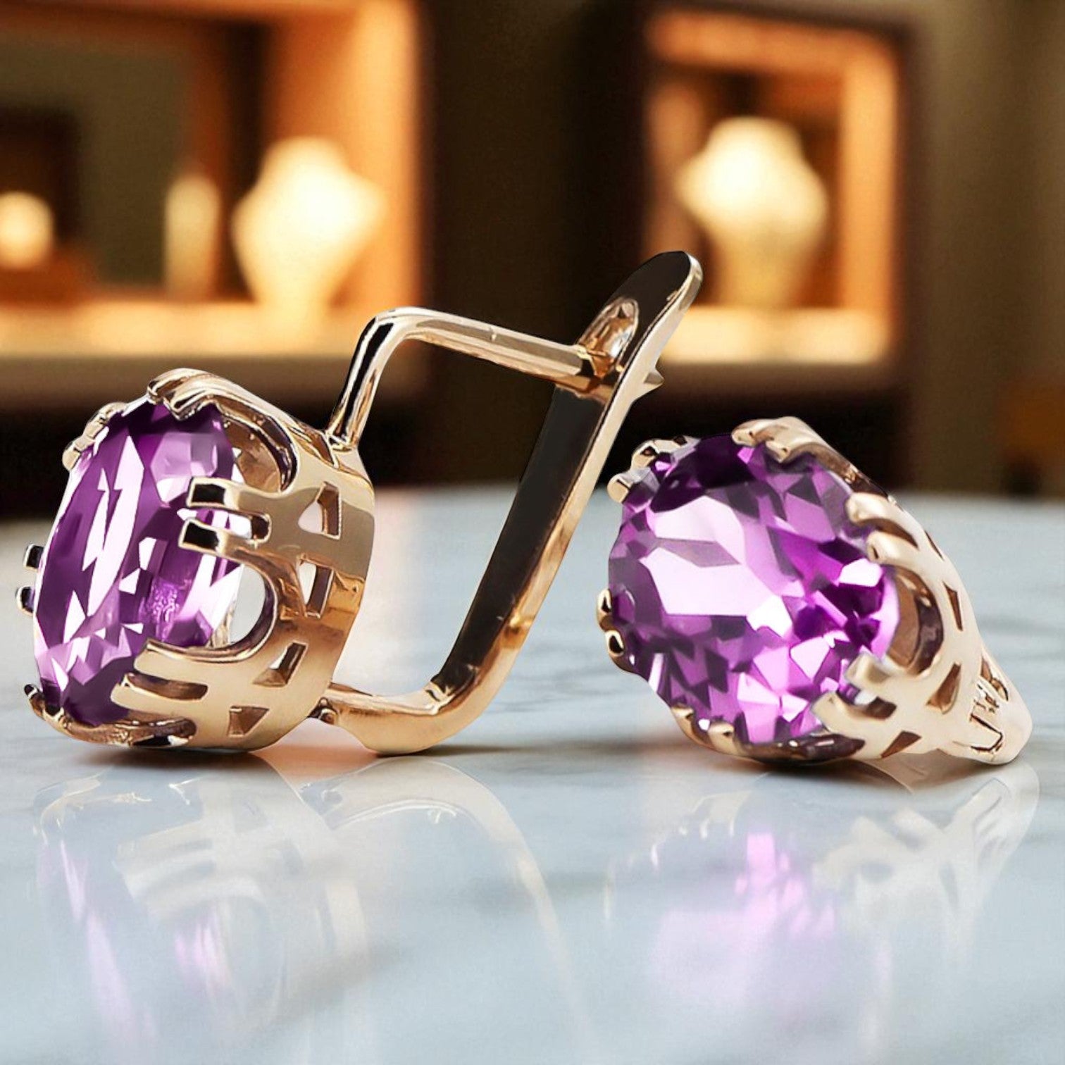Amethyst Original Vintage 14K Rose Gold Earrings Vintage Jewlery vec016r vec016r-am