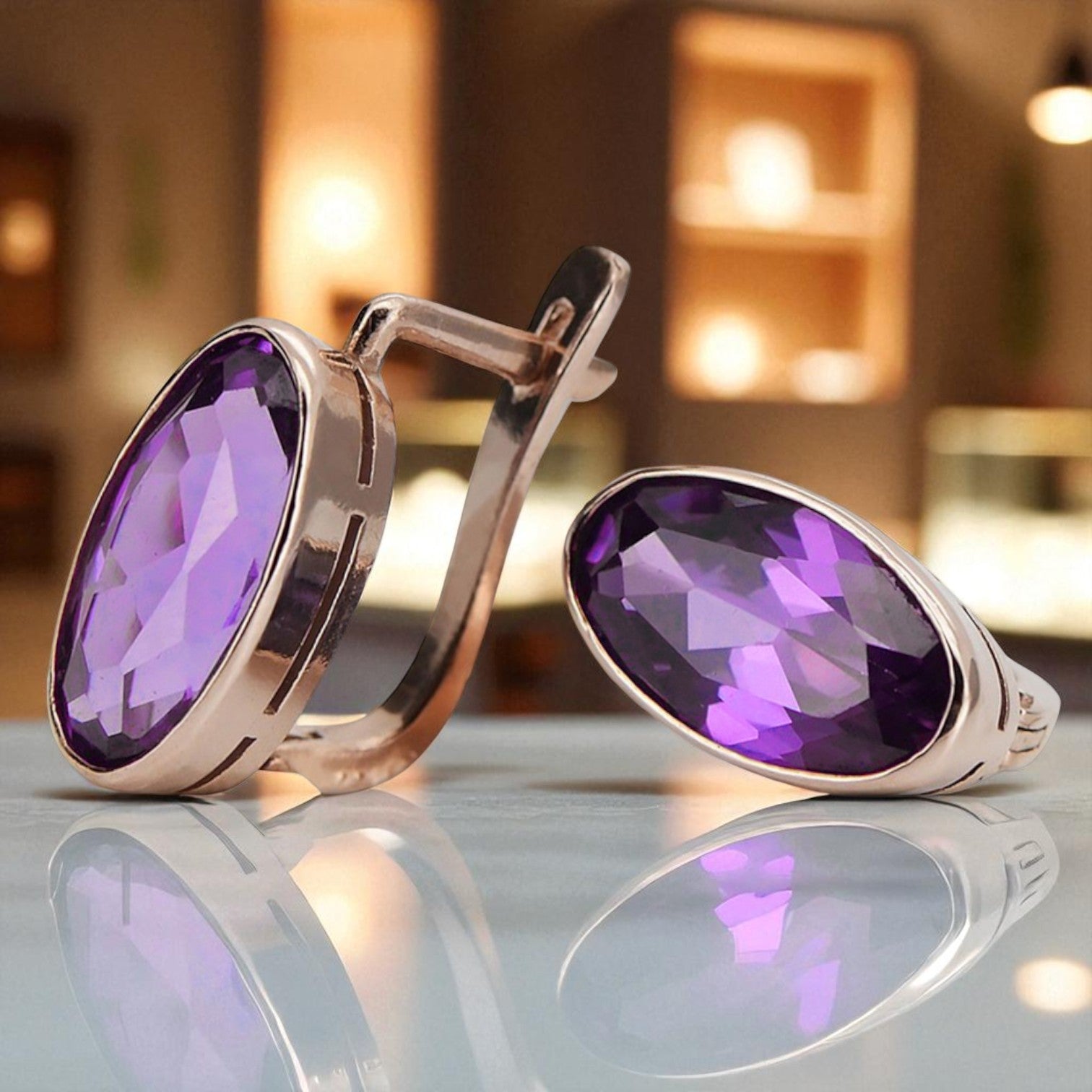 Rose pink 14k 585 gold amethyst earrings vec001 Russian Soviet Vintage style vec001r-am