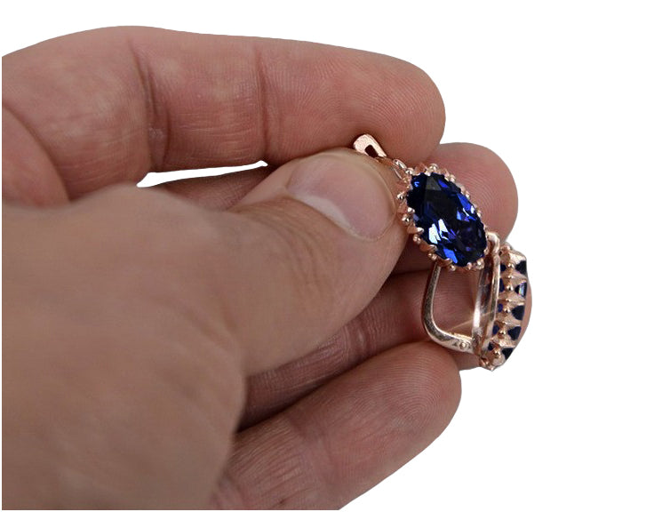 Rose pink 14k 585 gold sapphire earrings vec174 Vintage vec174r-sp