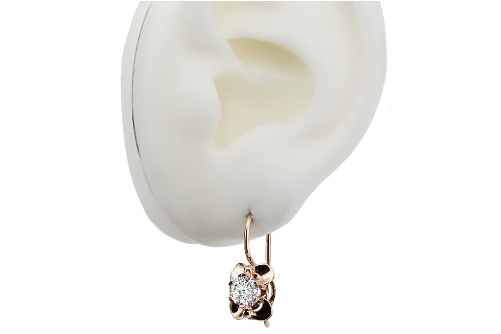 Vintage craft Earrings Zircon Original Vintage 14K Rose Gold vec116r